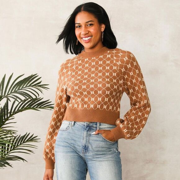 Buckle | Willow & Root Open Back Tie Sweater Brown Print Neutral Size Small BKE - Picture 2 of 11